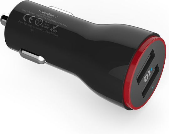 Anker Φορτιστής Αυτοκινήτου 24W 2.4A Γρήγορης Φόρτισης με Θύρες: 2xUSB