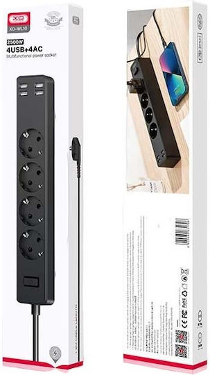 XO Πολύπριζο 4 Θέσεων με 4 USB-A, Διακόπτη και Καλώδιο 1.8m