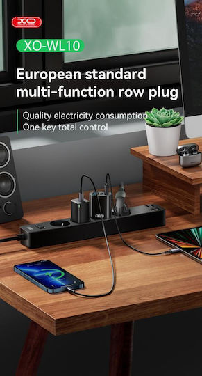 XO Πολύπριζο 4 Θέσεων με 4 USB-A, Διακόπτη και Καλώδιο 1.8m