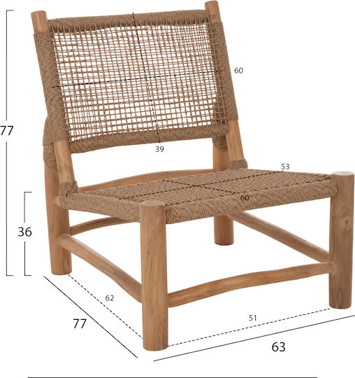 Armchair Natural And Synthetic Rattan 63x77x77cm