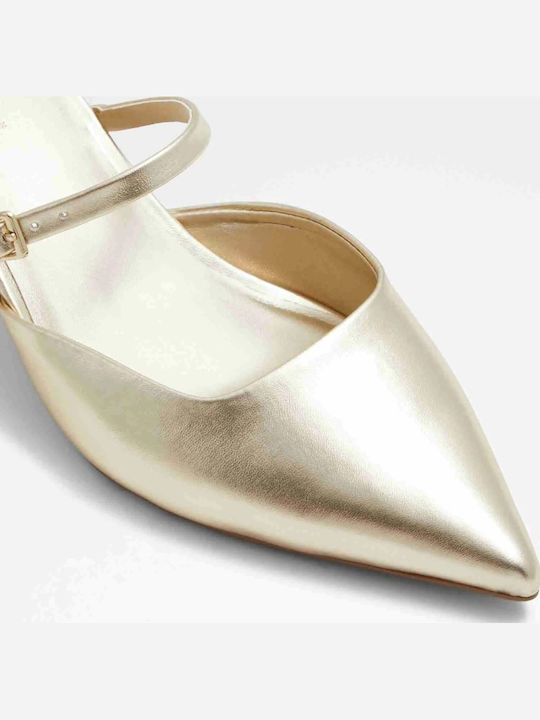 Mules mit Dünn Hoch Absatz in Gold Farbe