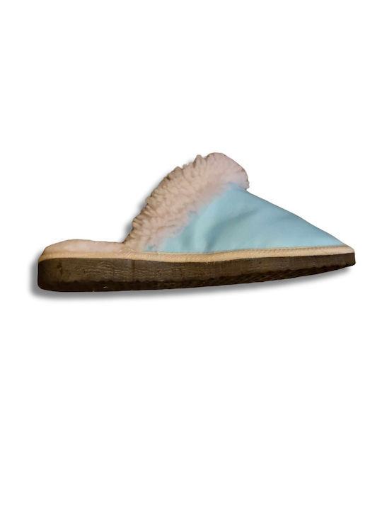 Dalis Leather Terry Winter Women's Slippers in Turquoise color