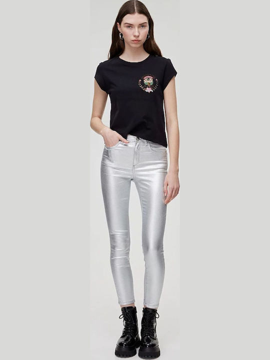 Selena Γυναικείο Jean Παντελόνι Mid Rise σε Skinny Εφαρμογή Ασημί