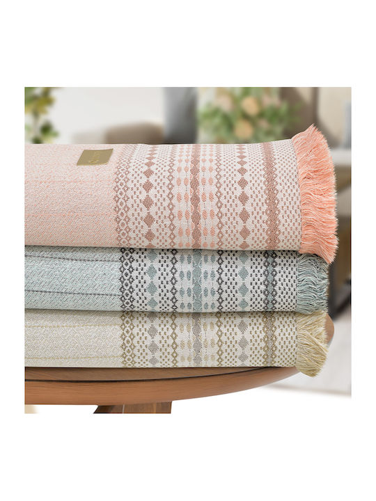 Lino Home Bohho Ριχτάρι Τριθέσιου Καναπέ Chenille 180x300εκ. Salmon