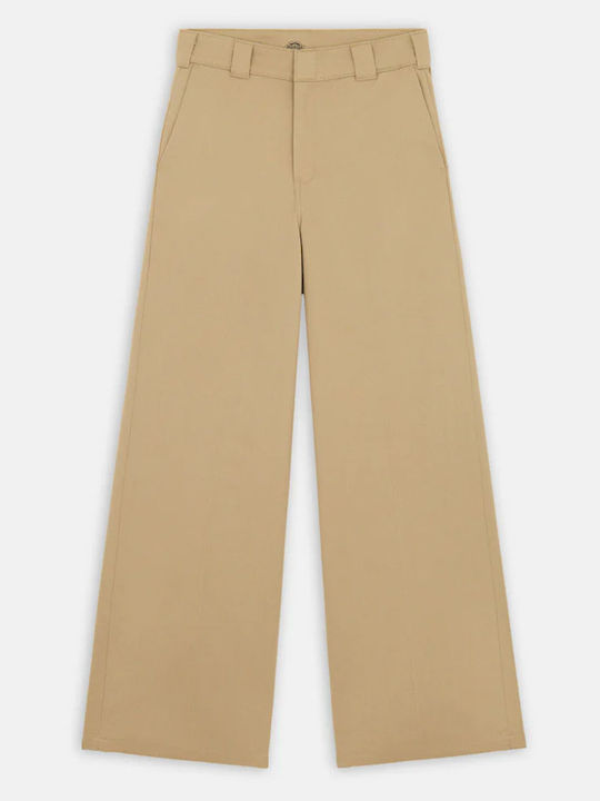 Damen Hoch tailliert Stoff Hose in Lockerer Passform Beige Khaki