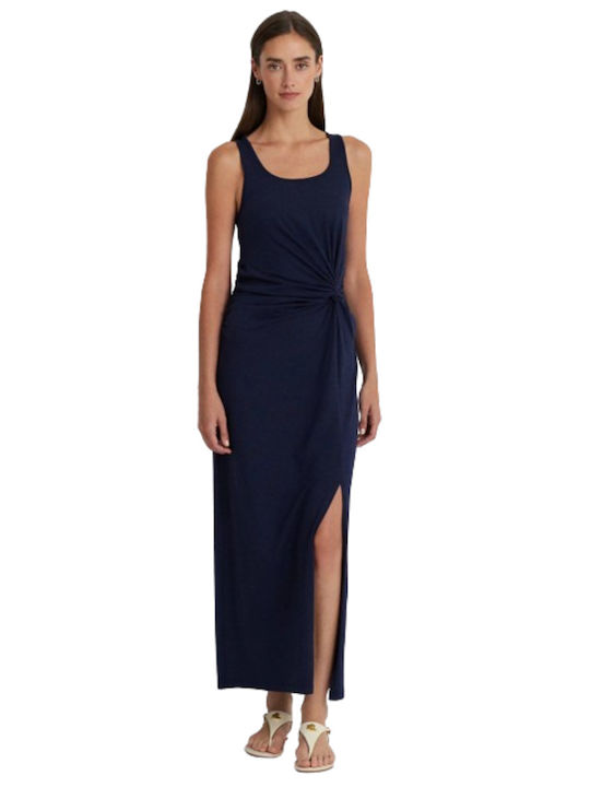 Ralph Lauren Midi Dress with Slit Navy Blue