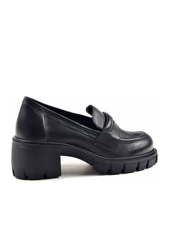 Leder Pumps mit mittelhohem Absatz Schwarz