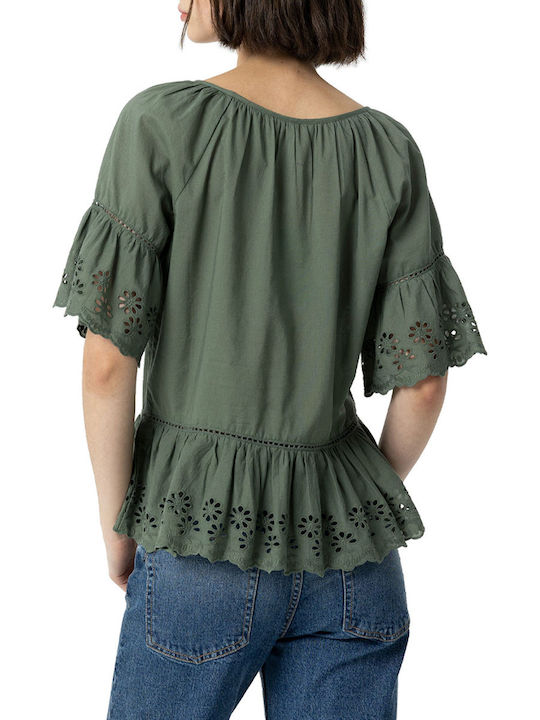 Tiffosi Damen Sommer Bluse Kurzärmelig green