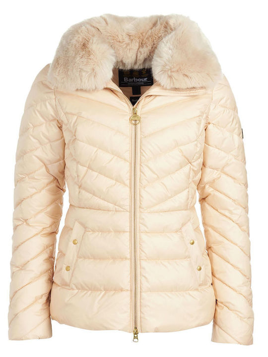 Women's Short Puffer Jacket for Winter Beige