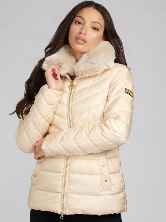Women's Short Puffer Jacket for Winter Beige