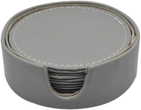 Ankor Rund Untersetzer Künstliches Leder mit Gestell Gray 10cm 6Stück Ankor Rund Untersetzer Künstliches Leder mit Gestell Gray 10cm 6Stück