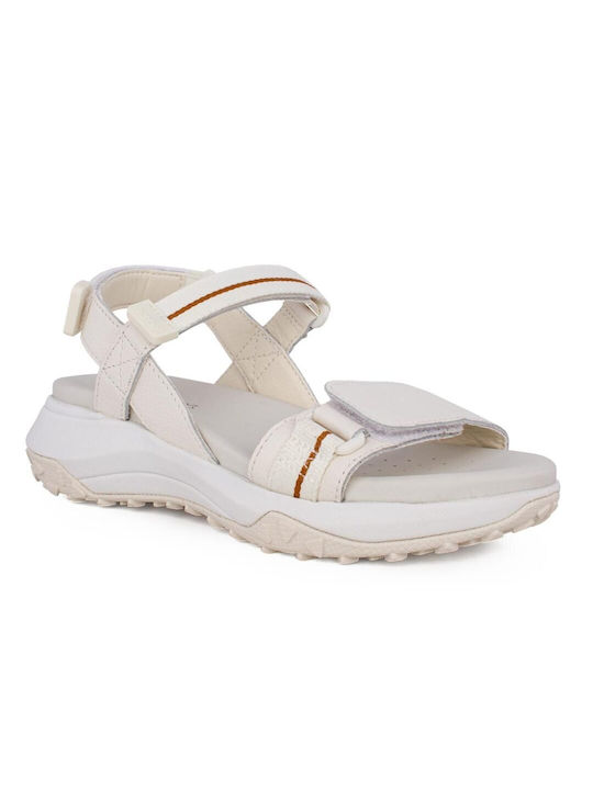 Geox Leder Damen Flache Sandalen Sportlich in Weiß Farbe