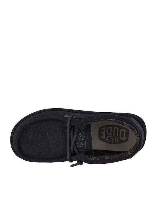 Boys Fabric Moccasins with Laces Black
