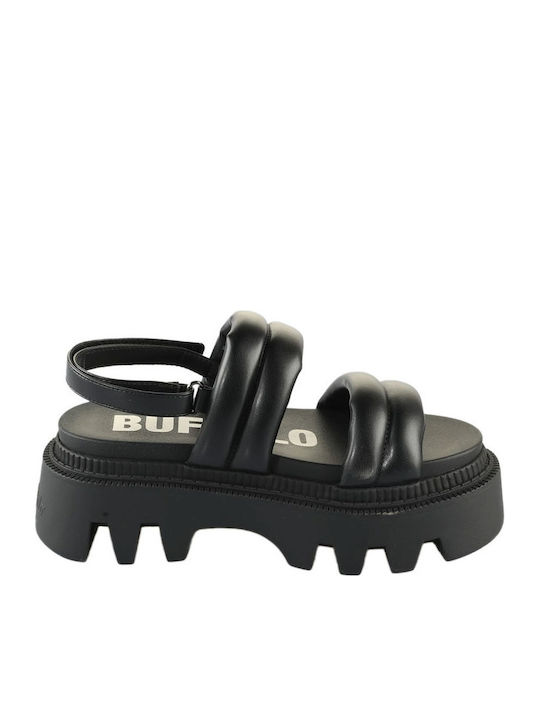 Buffalo Flora Leather Women's Flat Sandals Black