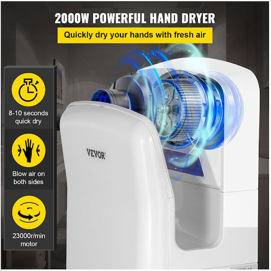 Vevor Plastic Hand Dryer with Sensor in White Colour 2kW GSJLSGSPQSBS-Z774V2