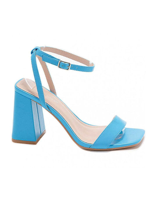 Ideal Shoes Synthetic Leather Women's Sandals Blue with High Heel