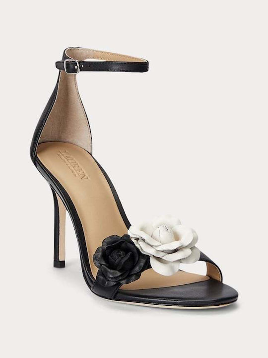 Ralph Lauren Leder Damen Sandalen mit Dünn hohem Absatz in Schwarz Farbe