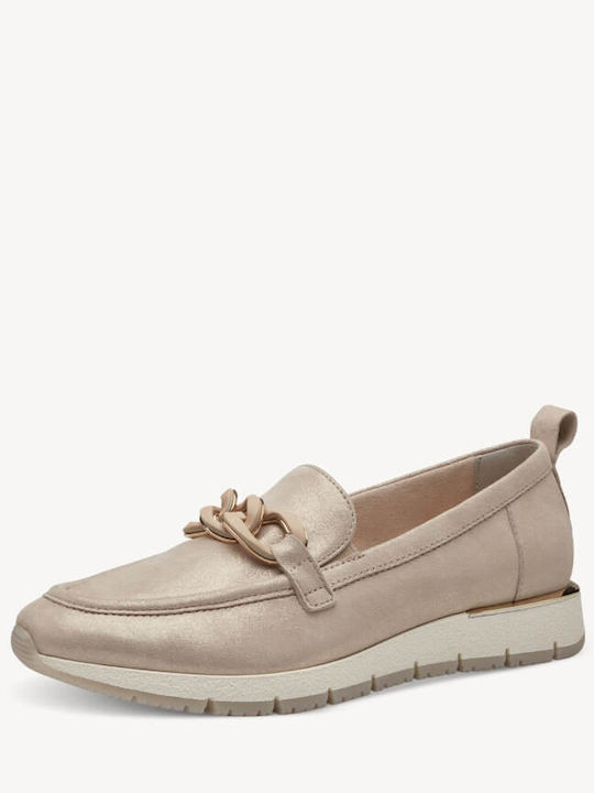 Leather Women's Moccasins in Gold Color