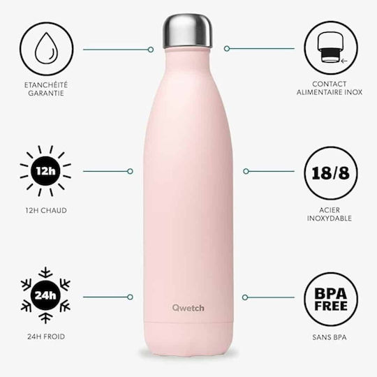 Qwetch Μπουκάλι Θερμός Ανοξείδωτο BPA Free 750ml Ροζ