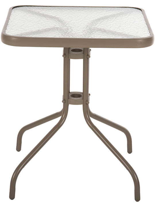 Figo Outdoor Dinner Table with Glass Surface and Metal Frame Champagne 60x60x70cm