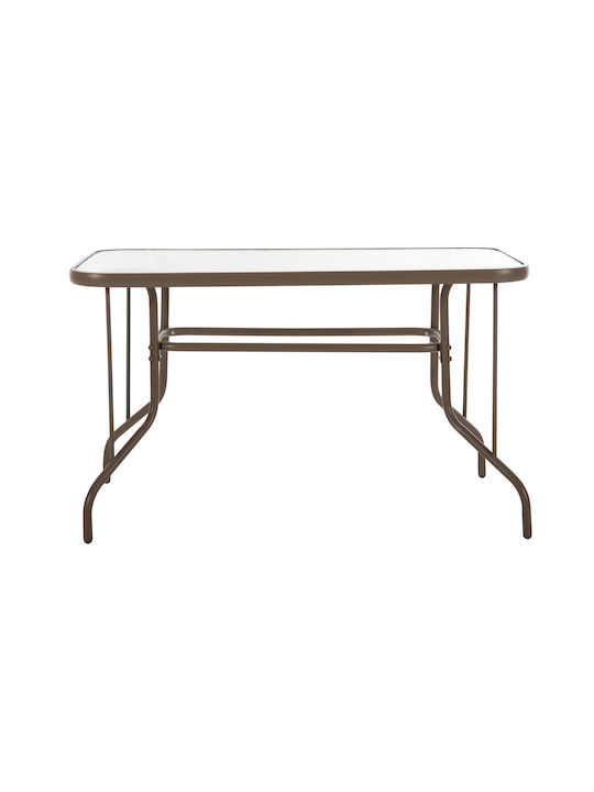 Adam Outdoor Dinner Free Standing Table with Glass Surface and Metal Frame Champagne 120x70x71cm
