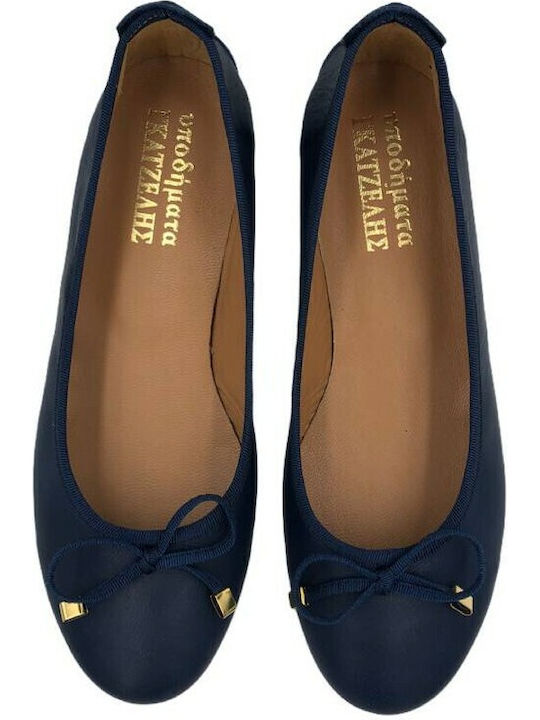 Gatzelis Shoes Δερμάτινες Γυναικείες Μπαλαρίνες σε Μπλε Χρώμα
