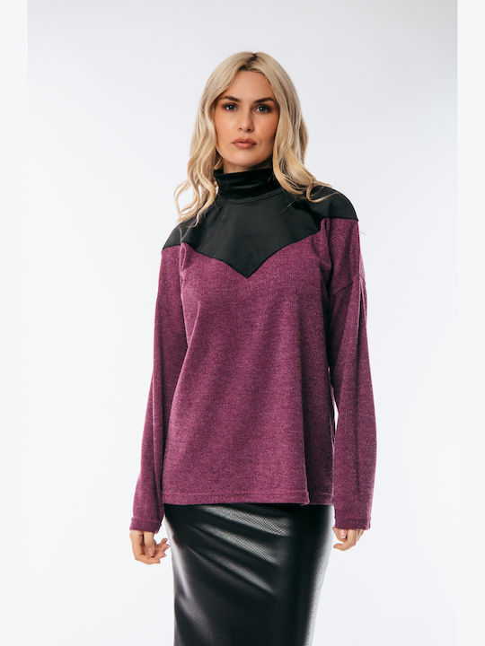 Dress Up Women's Blouse Long Sleeve Turtleneck Magenta