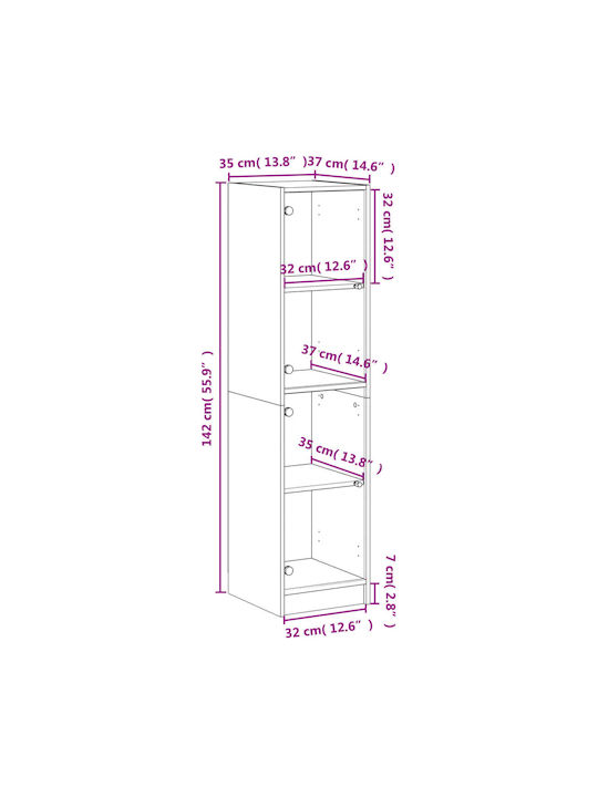 Living Room Display Cabinet Made of Particle Board with Windowed Oak 35x37x142cm