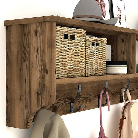 Megapap Wall Hanger Ottila Wooden 15 Hooks Brown 120x22x37cm