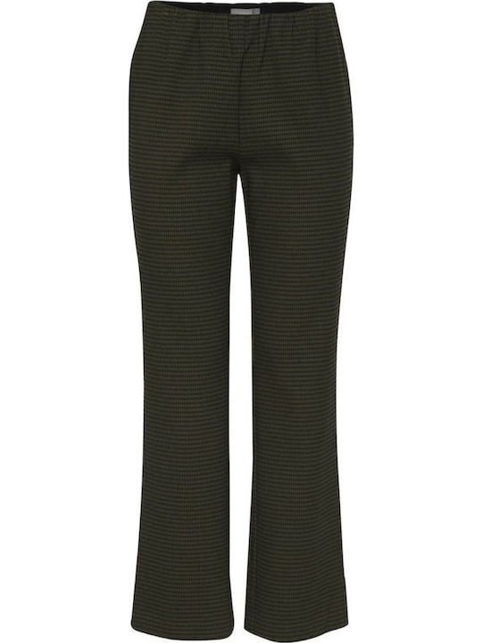 Women's Fabric Trousers Regular Fit Checked Green