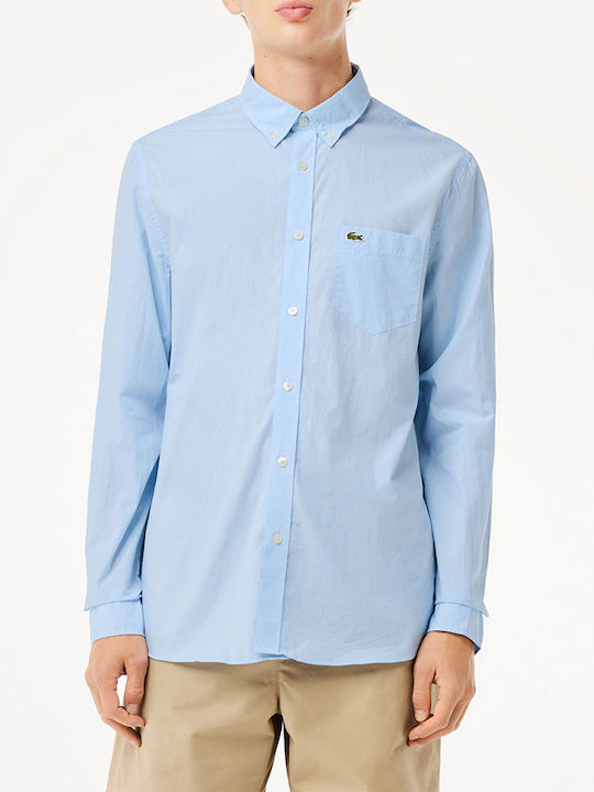 Lacoste Men's Shirt Long Sleeve Cotton Checked LightBlue