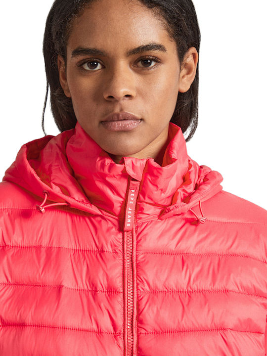 Pepe Jeans Women's Short Puffer Jacket for Winter Red