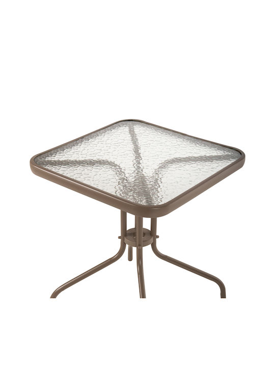 Outdoor Dinner Table with Glass Surface and Metal Frame Champagne 60x60x70cm