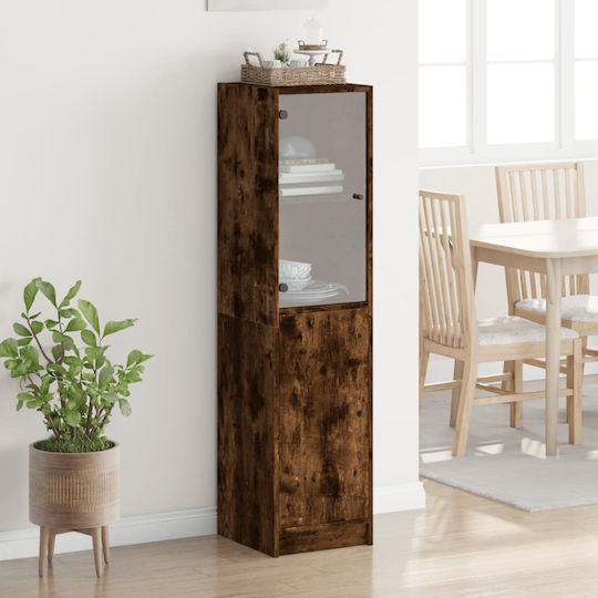 Living Room Display Cabinet Made of Particle Board with Smoked Glass Oak 35x37x142cm