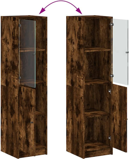 Living Room Display Cabinet Made of Particle Board with Smoked Glass Oak 35x37x142cm