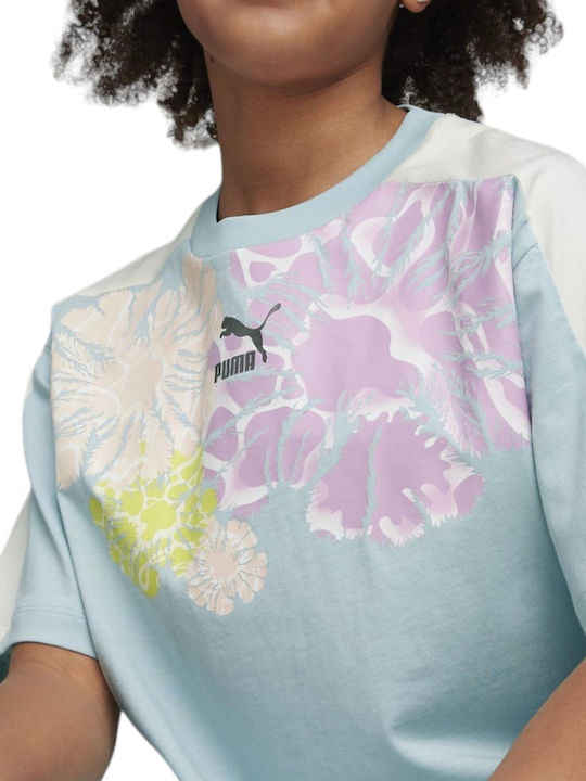 Kids Short-sleeved Light Blue Crop Top Graphic
