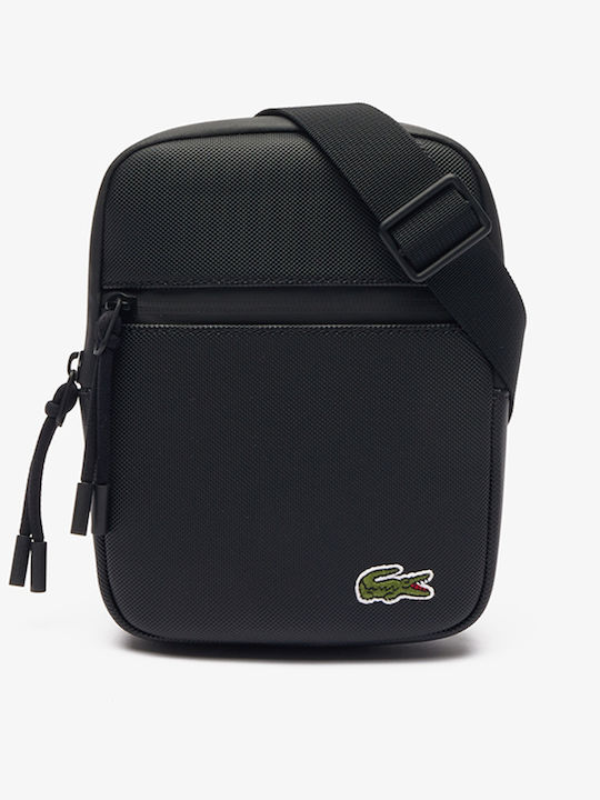 Lacoste Flat Ανδρική Τσάντα Ώμου / Χιαστί Μαύρη