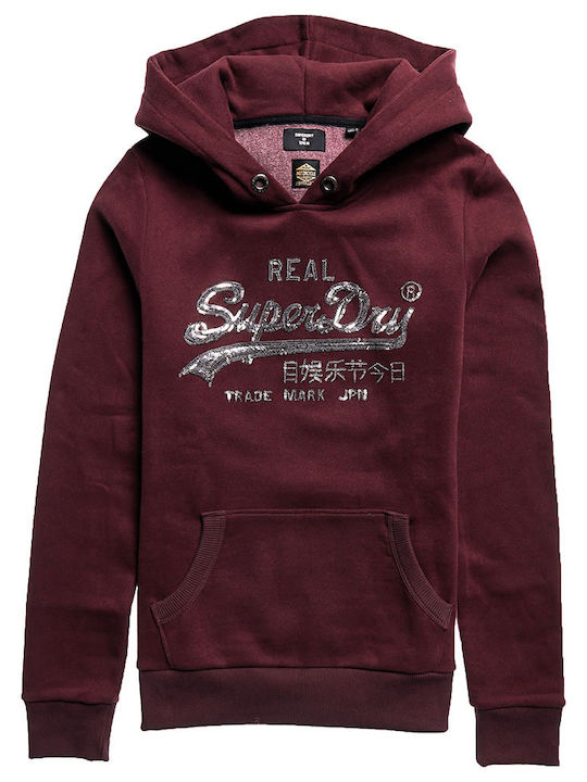 VINTAGE LOGO Women's Sweatshirt Hooded Rich Deep Burgundy