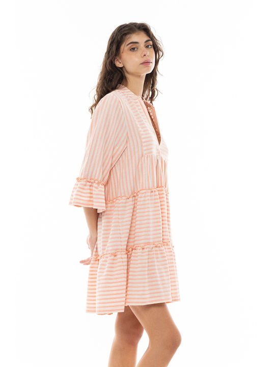 Pink Label Damen Mini Kaftan Strand Orange