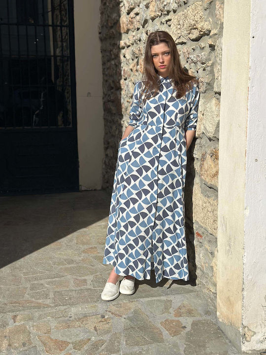 Sommer Maxi Hemdkleid mit Tränen Blau