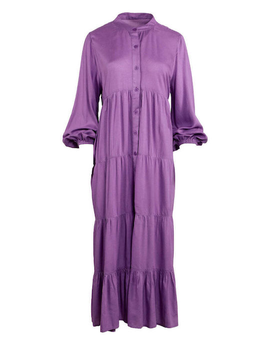 Achilleas Accessories Maxi Dress with Ruffle Purple