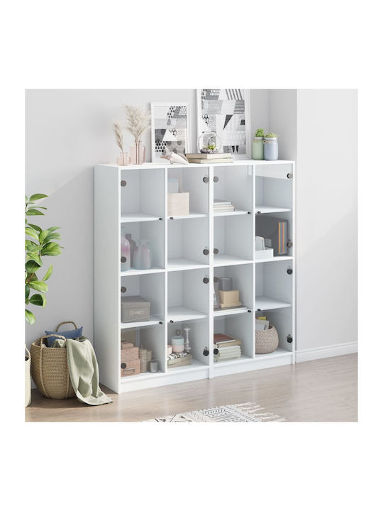 Floor-standing Living Room Display Cabinet made of Particleboard with Glass White 136x37x142cm
