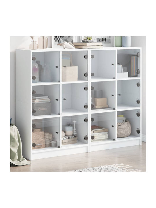 Floor-standing Living Room Display Cabinet made of Particleboard with Glass White 136x37x109cm