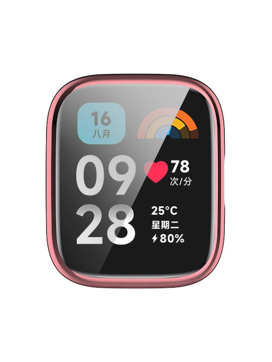 Пластмасов Калъф със Стъкло в Розов цвят за Redmi Watch 3 Active - Часовник Redmi Watch 3 Active