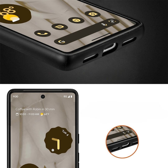 Umschlag Rückseite Leder / Synthetisches Leder / Silikon Schwarz (Google Pixel 7a)