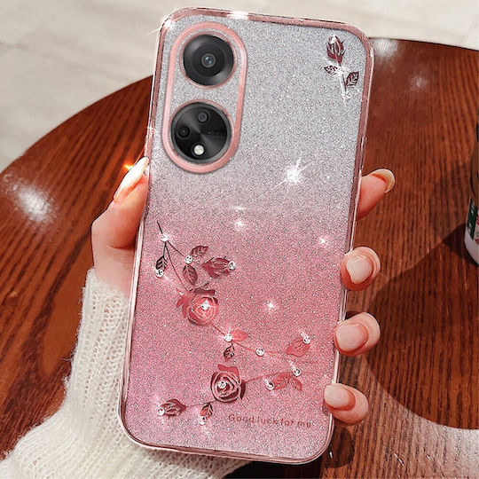 Oppo Glitter Flower Back Cover Σιλικόνης Ροζ (Oppo A78 4G)