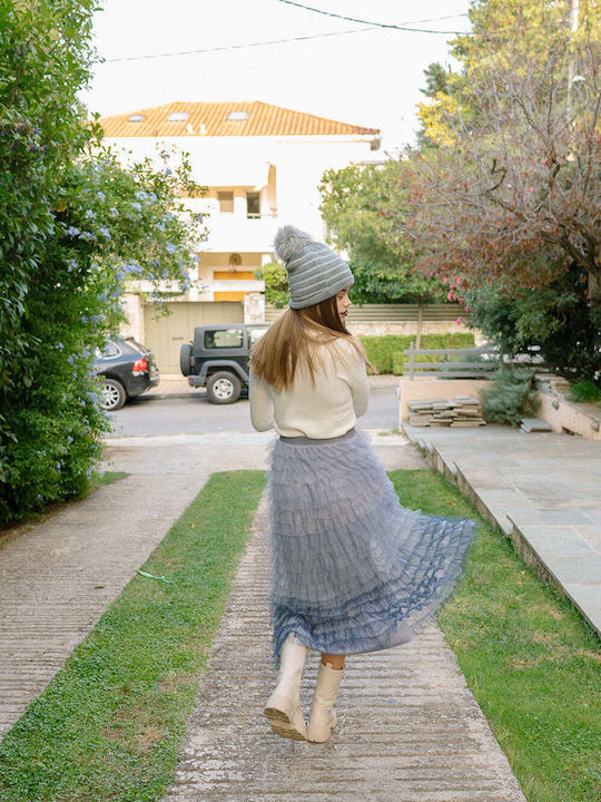 Pom Pom Beanie Unisex Beanie Gestrickt in Gray Farbe