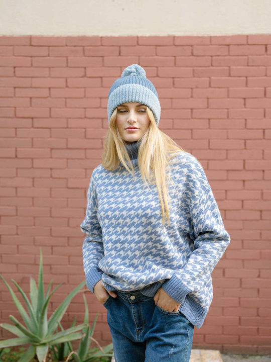Pom Pom Beanie Unisex Beanie Gestrickt in Blau Farbe