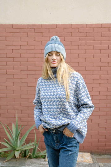 Pom Pom Beanie Unisex Beanie Gestrickt in Blau Farbe