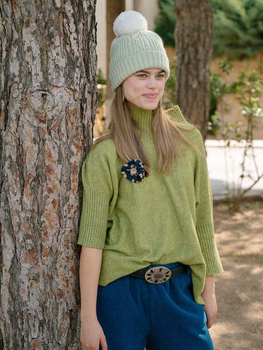Pom Pom Beanie Unisex Beanie Gestrickt in Türkis Farbe